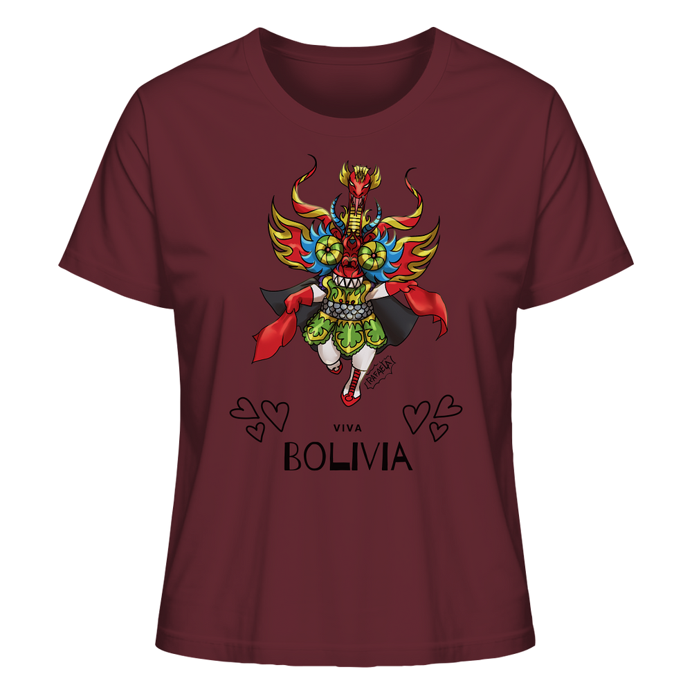 Camisa de Dama Diablo Viva Bolivia - Camiseta Orgánica (100% Algodón Orgánico, varios colores)