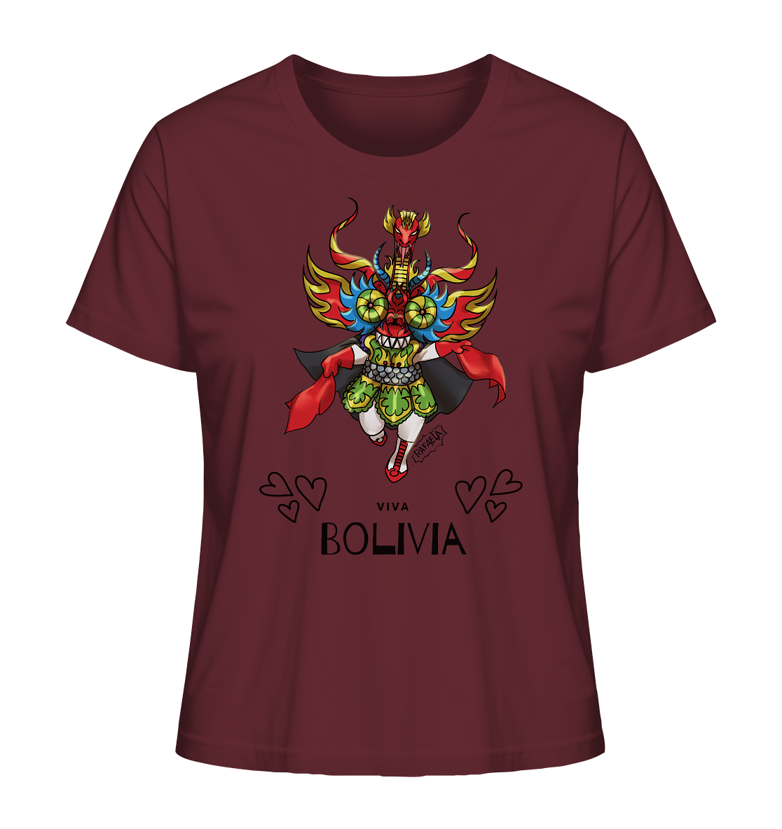 Camisa de Dama Diablo Viva Bolivia - Camiseta Orgánica (100% Algodón Orgánico, varios colores)